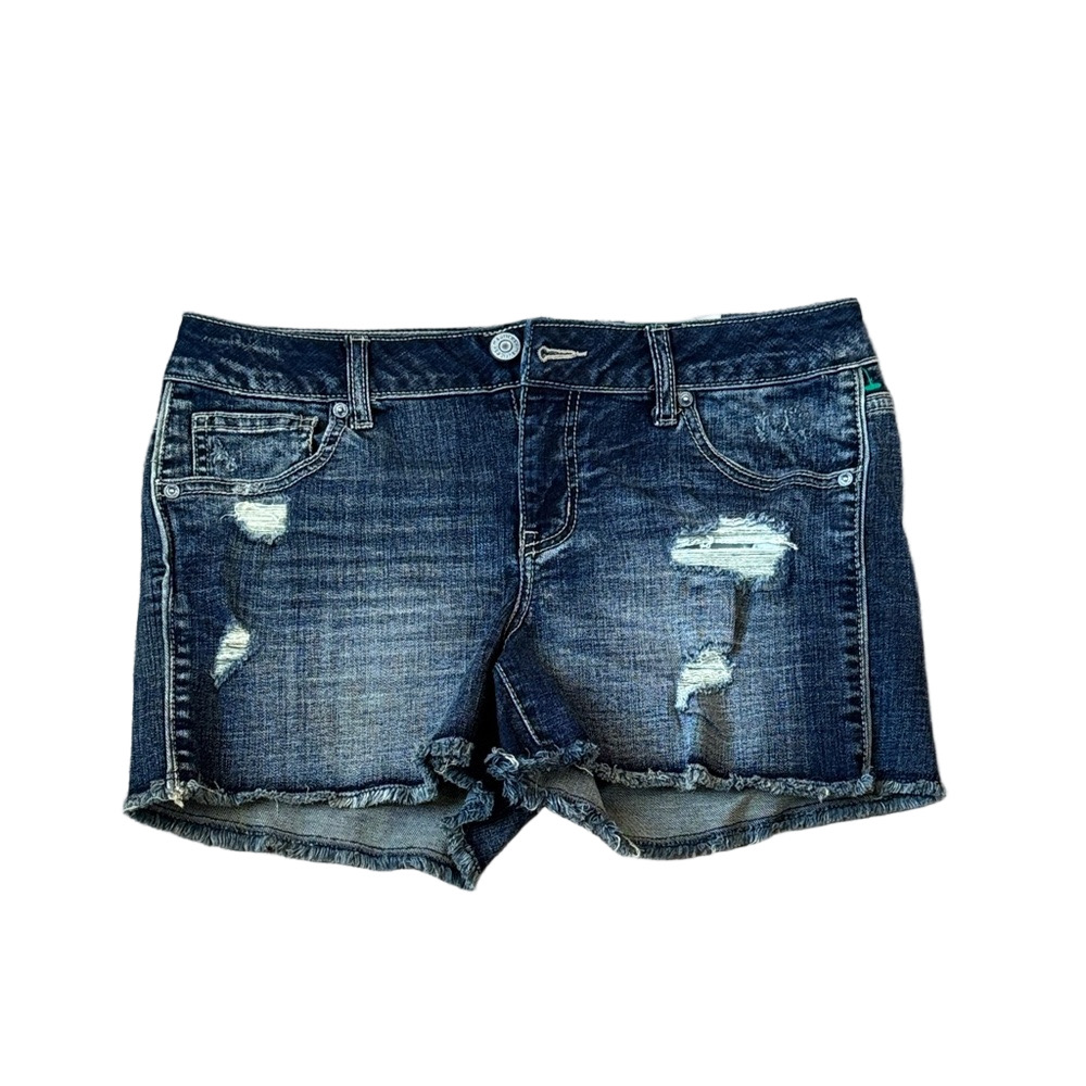 Maurices Distressed Denim Shortie Shorts Dark Wash Frayed Hem Size 5/6 Cutoff